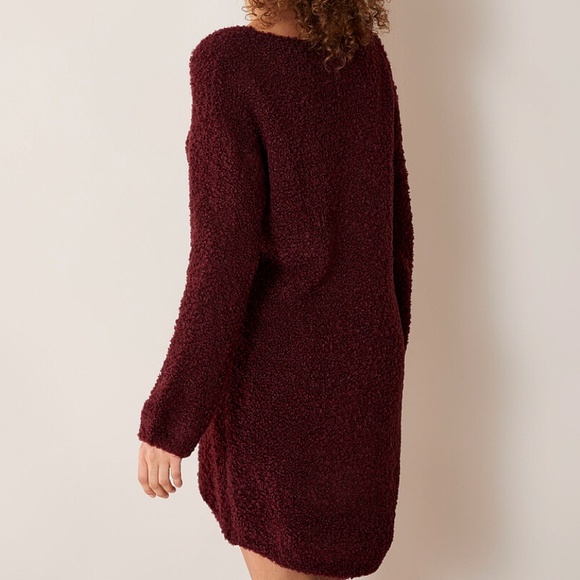 Burgundy touch of wool boucle long sleeves nightshirt lounge dress made in Italy - Picture 2 of 11